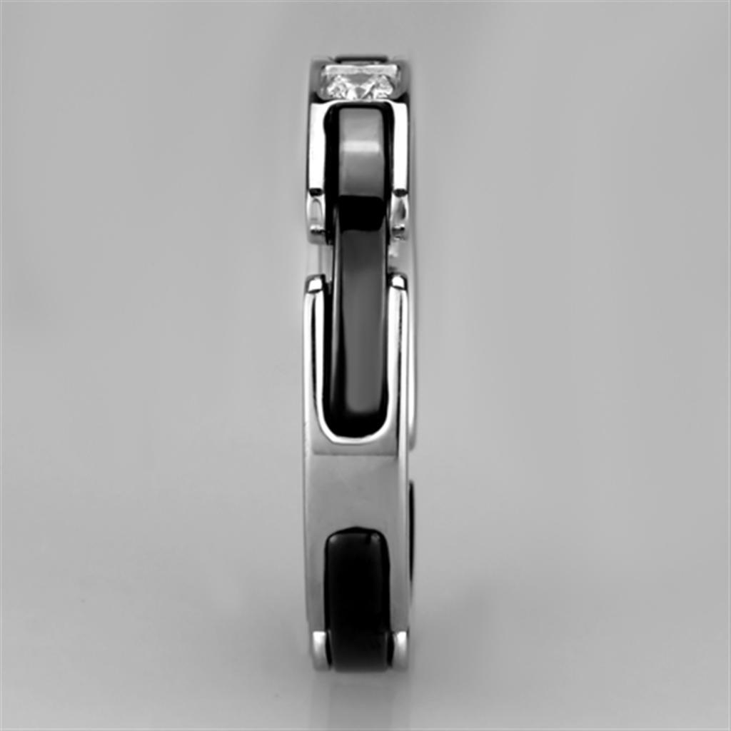 3W962 - High polished (no plating) Stainless Steel Ring with Ceramic  in Jet-3