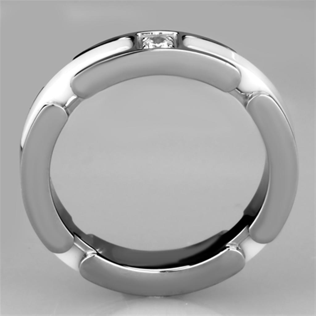 3W963 - High polished (no plating) Stainless Steel Ring with Ceramic  in White-2