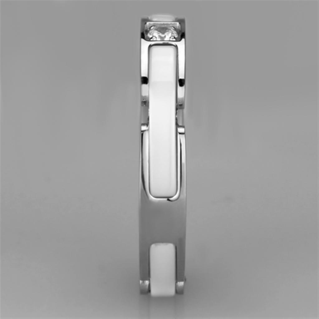3W963 - High polished (no plating) Stainless Steel Ring with Ceramic  in White-3