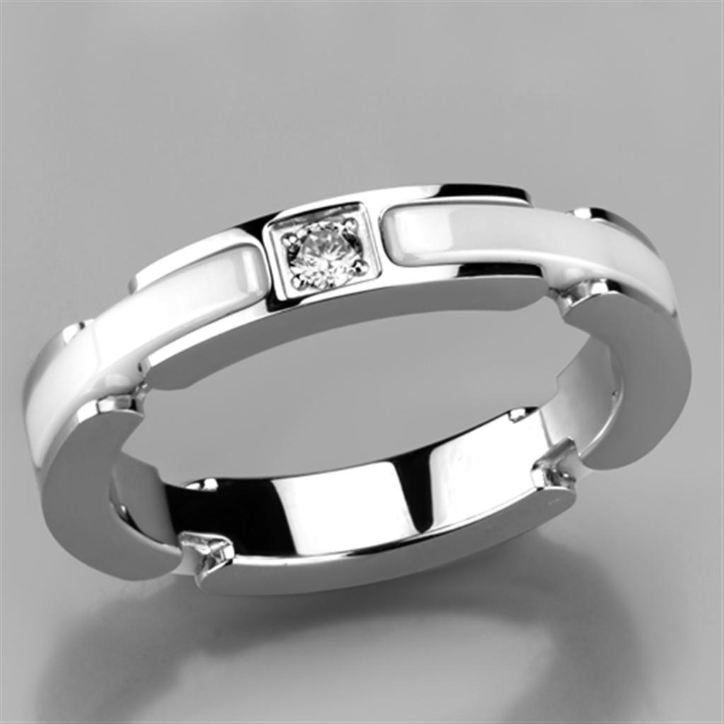 3W963 - High polished (no plating) Stainless Steel Ring with Ceramic  in White-4
