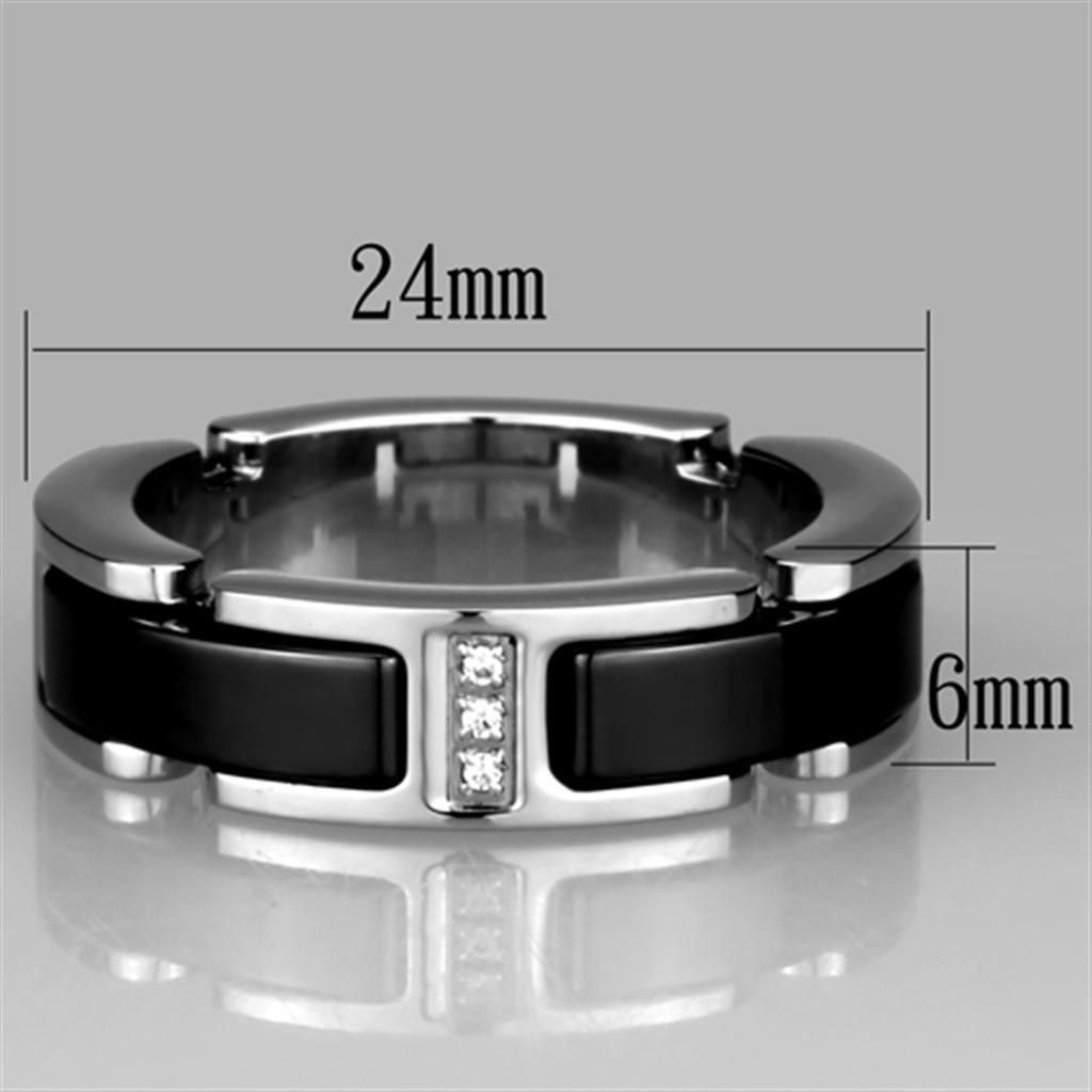 3W966 - High polished (no plating) Stainless Steel Ring with Ceramic  in Jet-1