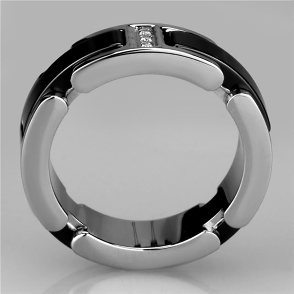 3W966 - High polished (no plating) Stainless Steel Ring with Ceramic  in Jet-2
