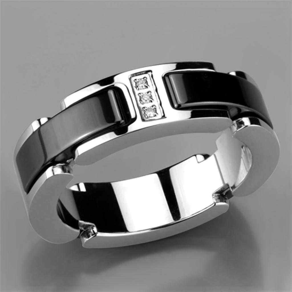 3W966 - High polished (no plating) Stainless Steel Ring with Ceramic  in Jet-4