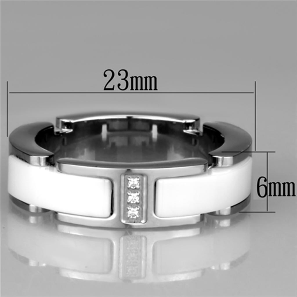 3W967 - High polished (no plating) Stainless Steel Ring with Ceramic  in White-1
