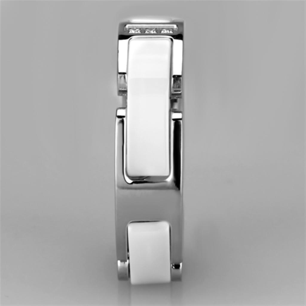 3W967 - High polished (no plating) Stainless Steel Ring with Ceramic  in White-3