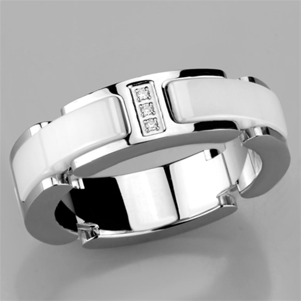 3W967 - High polished (no plating) Stainless Steel Ring with Ceramic  in White-4