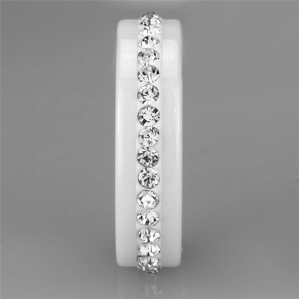 3W968 - High polished (no plating) Stainless Steel Ring with Ceramic  in White-3