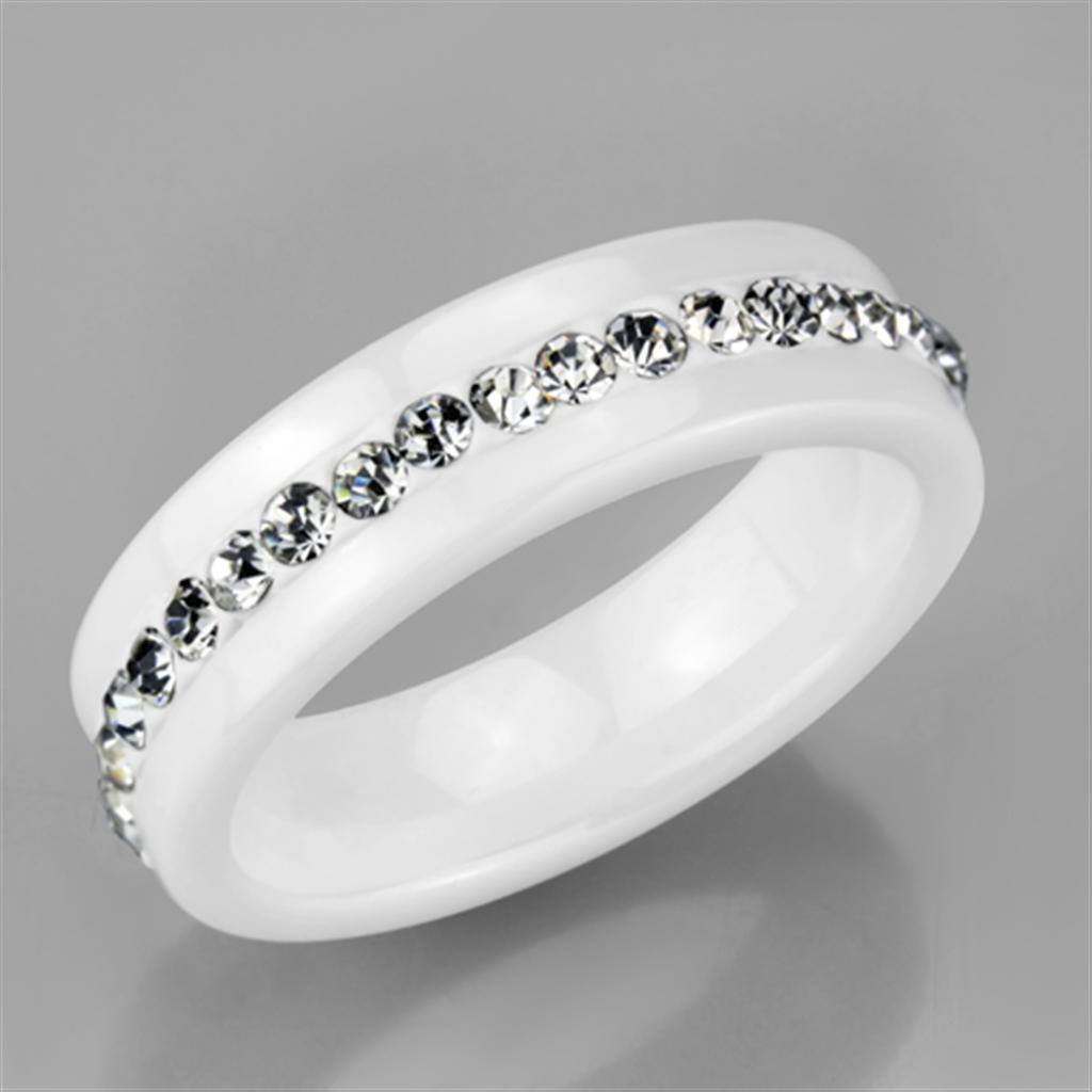 3W968 - High polished (no plating) Stainless Steel Ring with Ceramic  in White-4