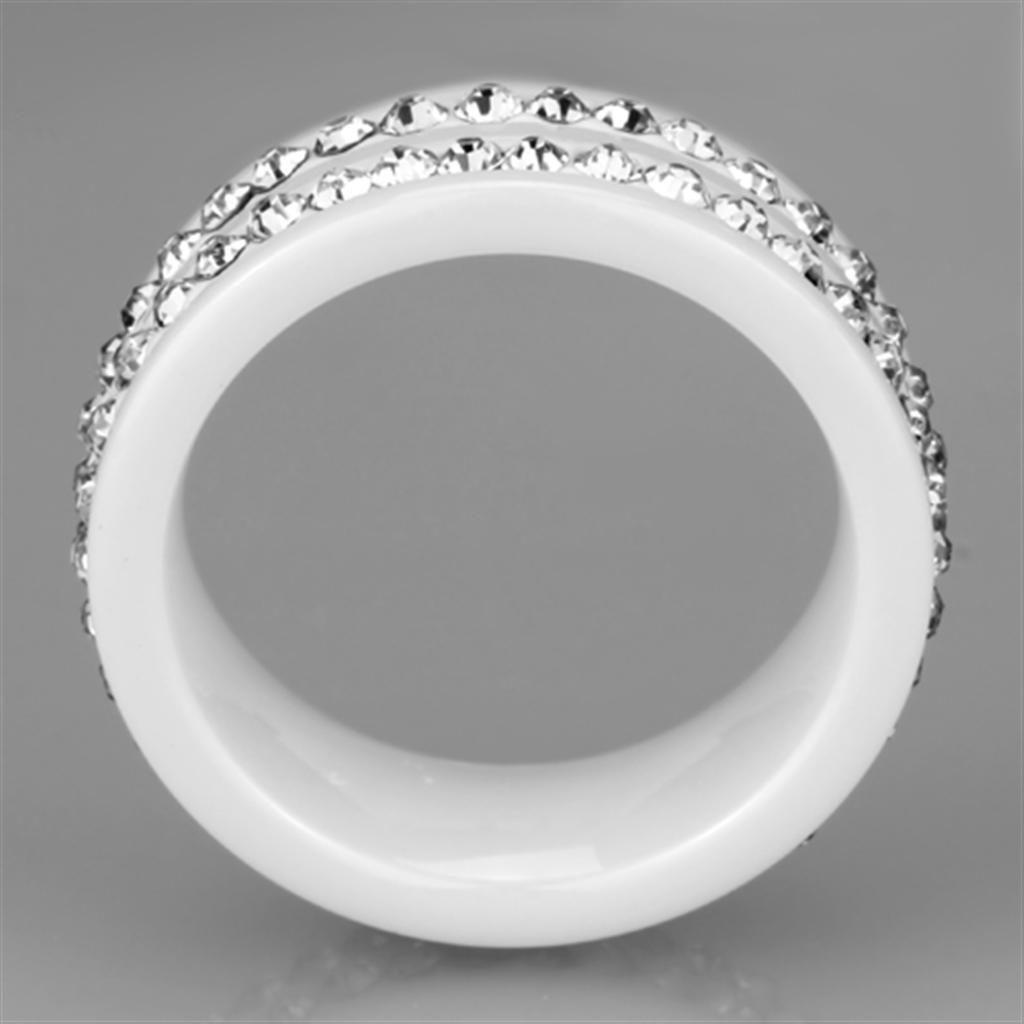 3W970 - High polished (no plating) Stainless Steel Ring with Ceramic  in White-2