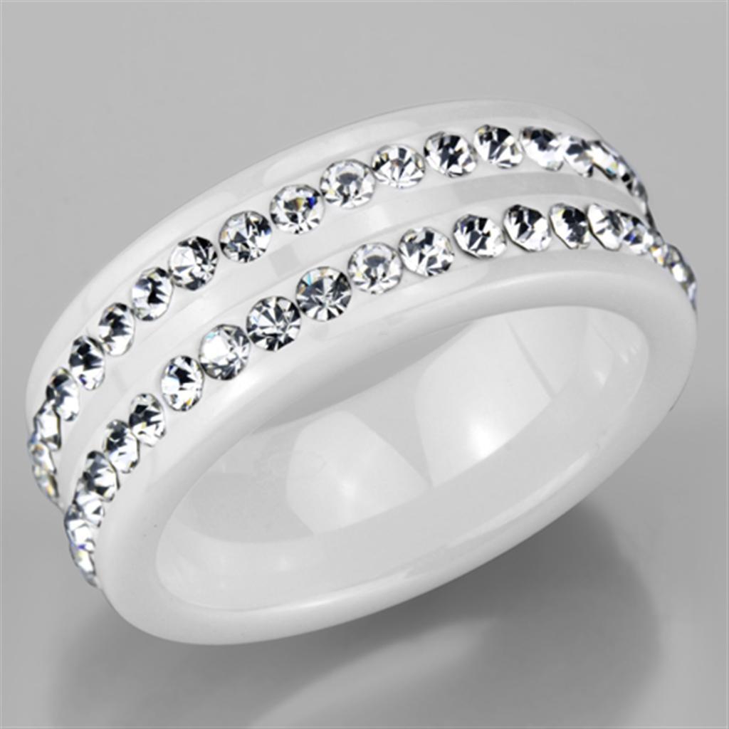 3W970 - High polished (no plating) Stainless Steel Ring with Ceramic  in White-4