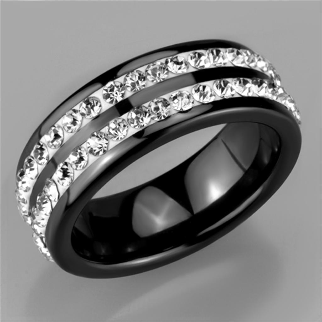 3W971 - High polished (no plating) Stainless Steel Ring with Ceramic  in Jet-4