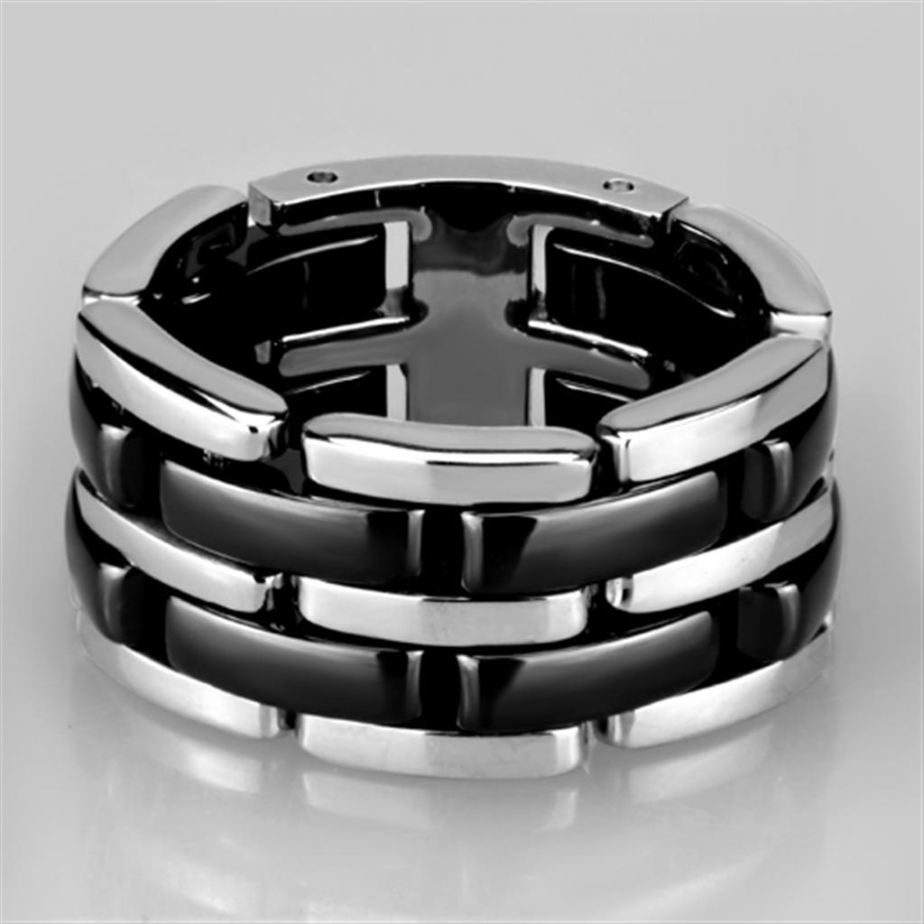 3W974 - High polished (no plating) Stainless Steel Ring with Ceramic  in Jet-1