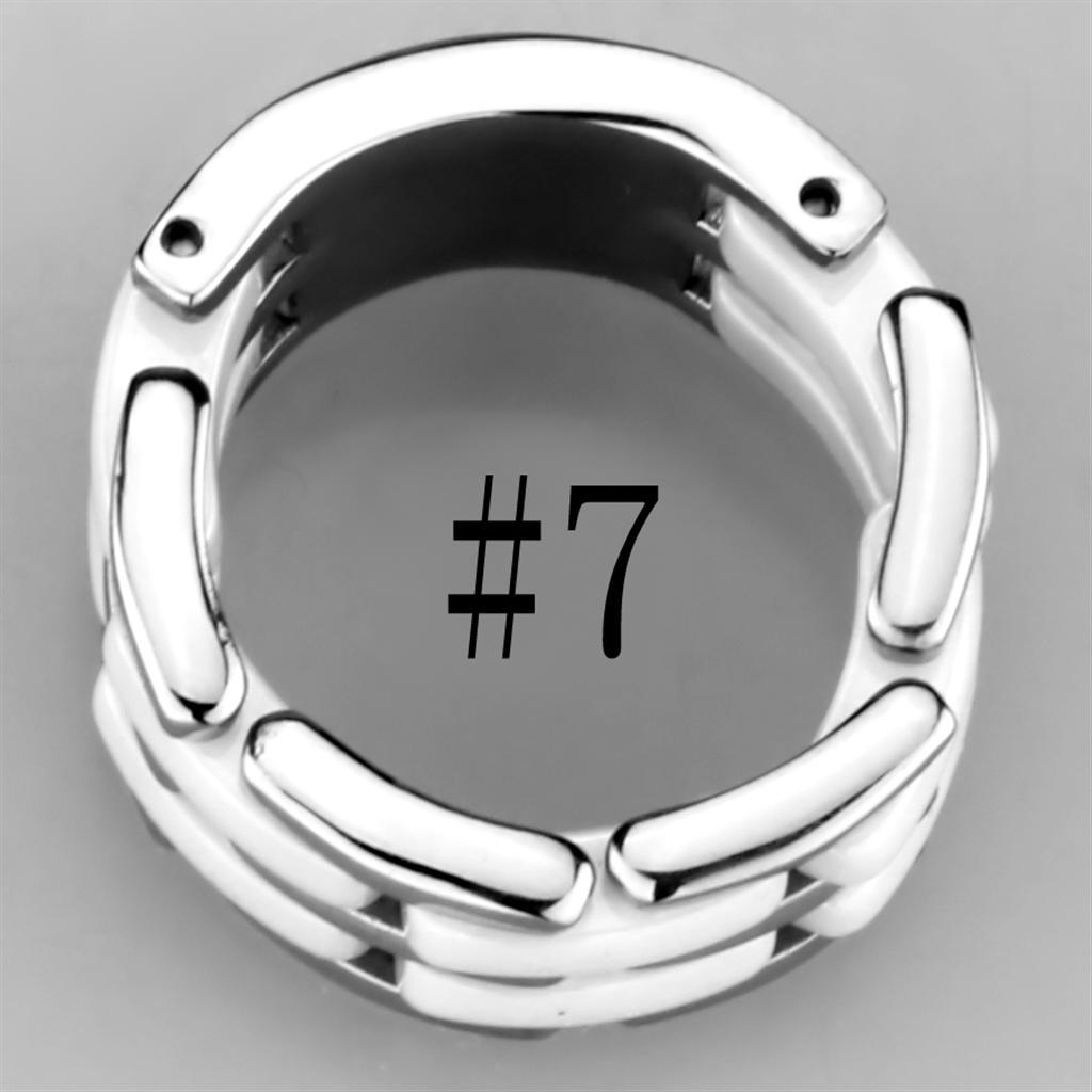 3W975 - High polished (no plating) Stainless Steel Ring with Ceramic  in White-4