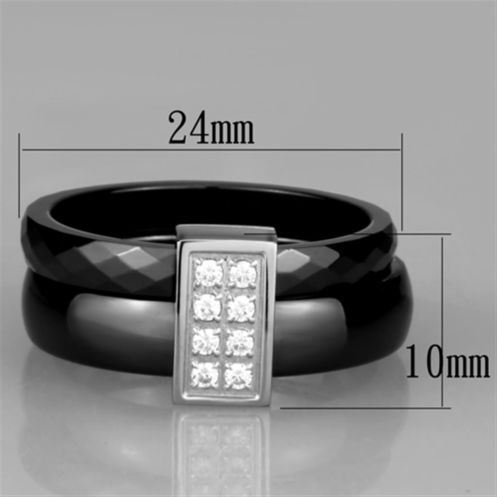 3W978 - High polished (no plating) Stainless Steel Ring with Ceramic  in Jet-1