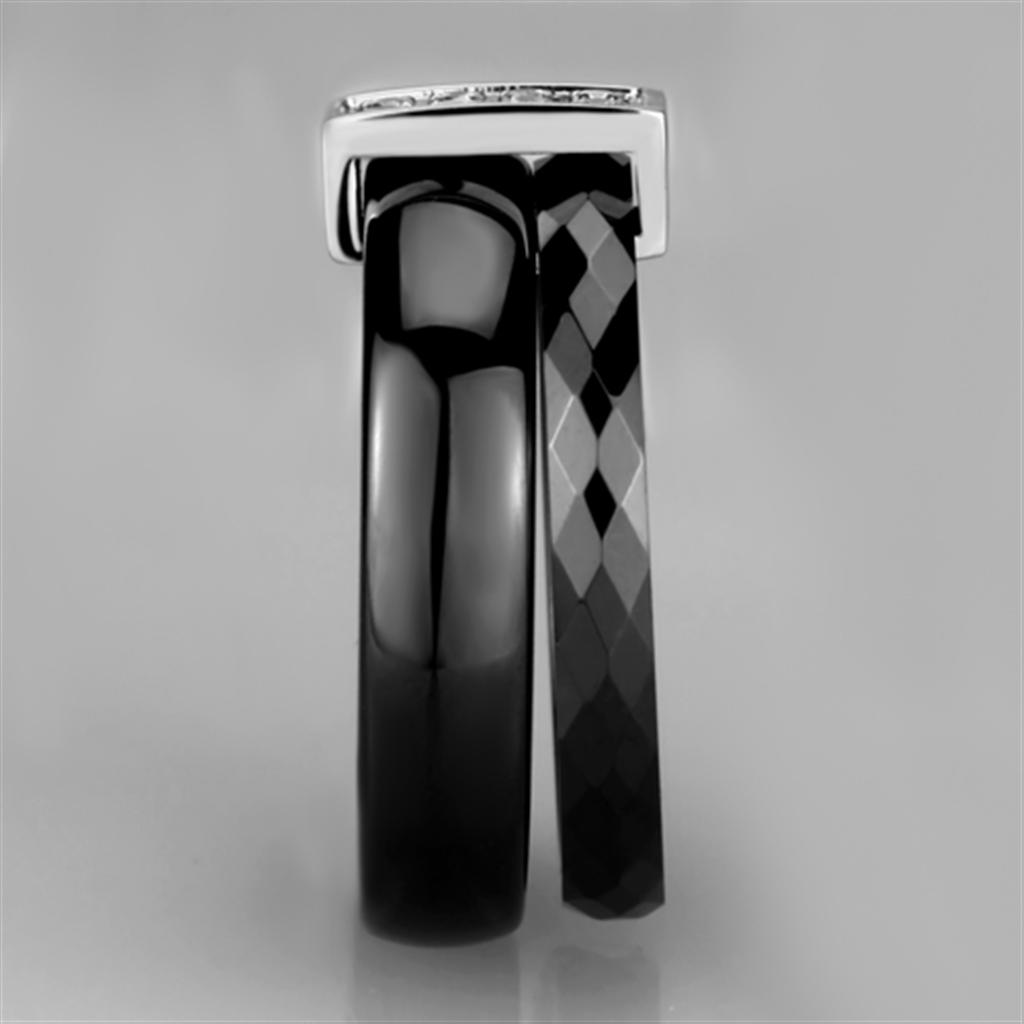 3W978 - High polished (no plating) Stainless Steel Ring with Ceramic  in Jet-3