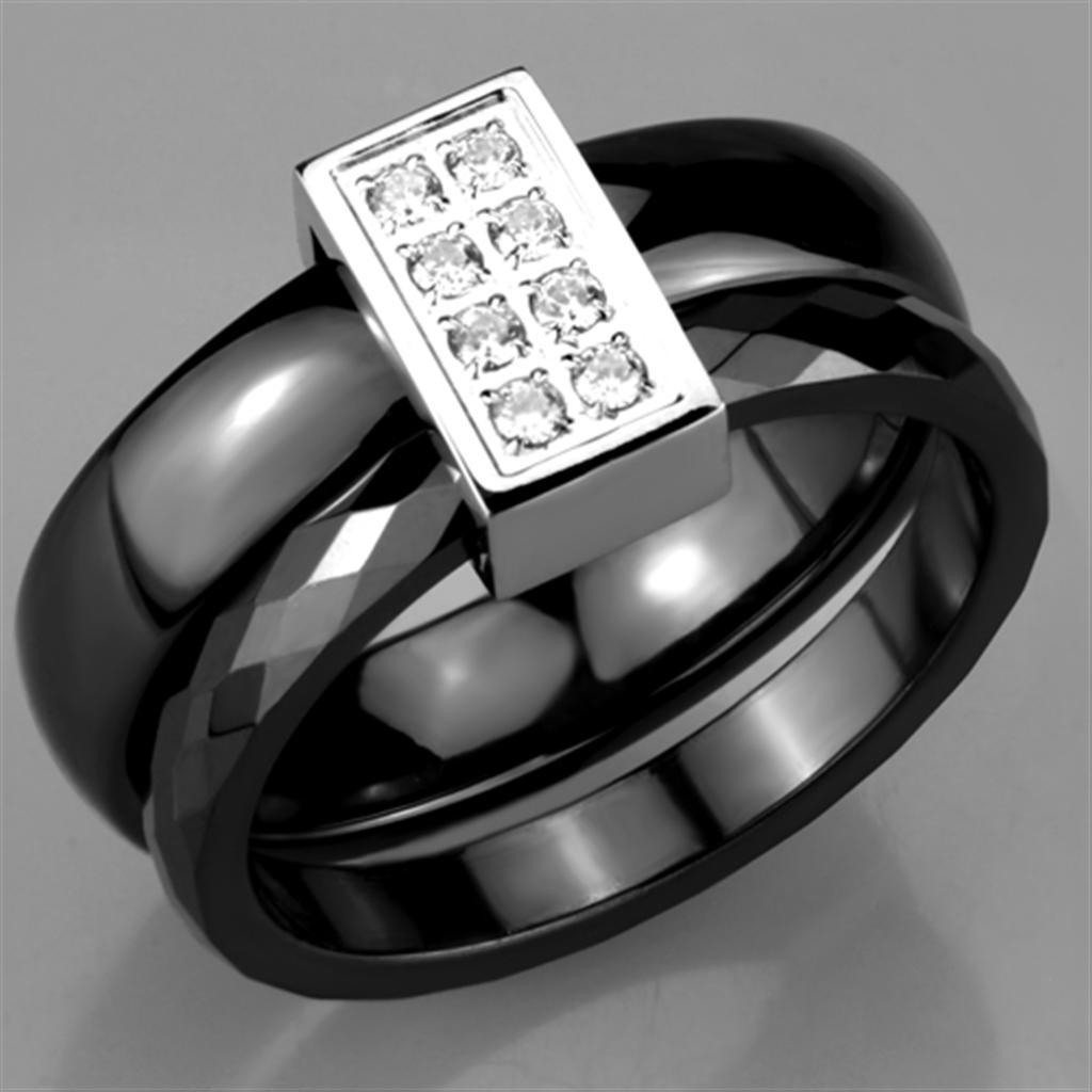 3W978 - High polished (no plating) Stainless Steel Ring with Ceramic  in Jet-4