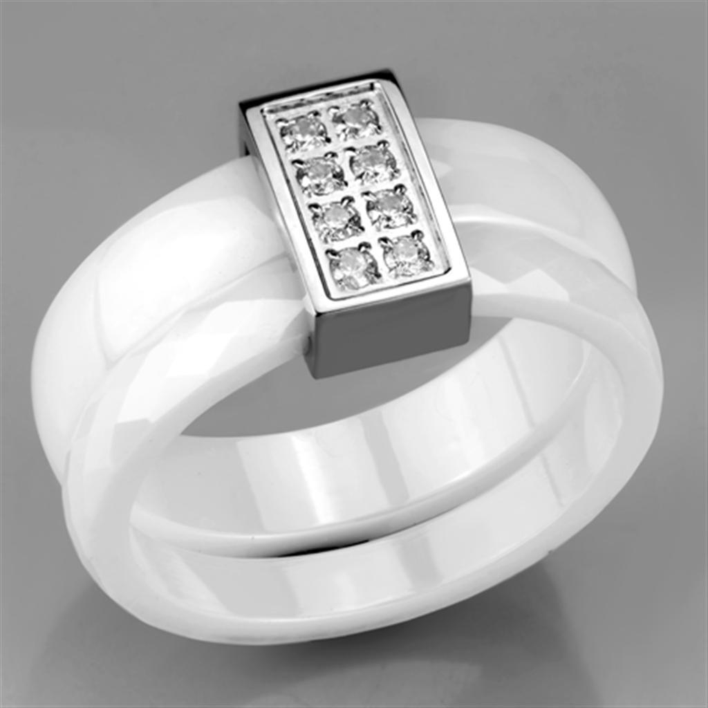3W979 - High polished (no plating) Stainless Steel Ring with Ceramic  in White-4