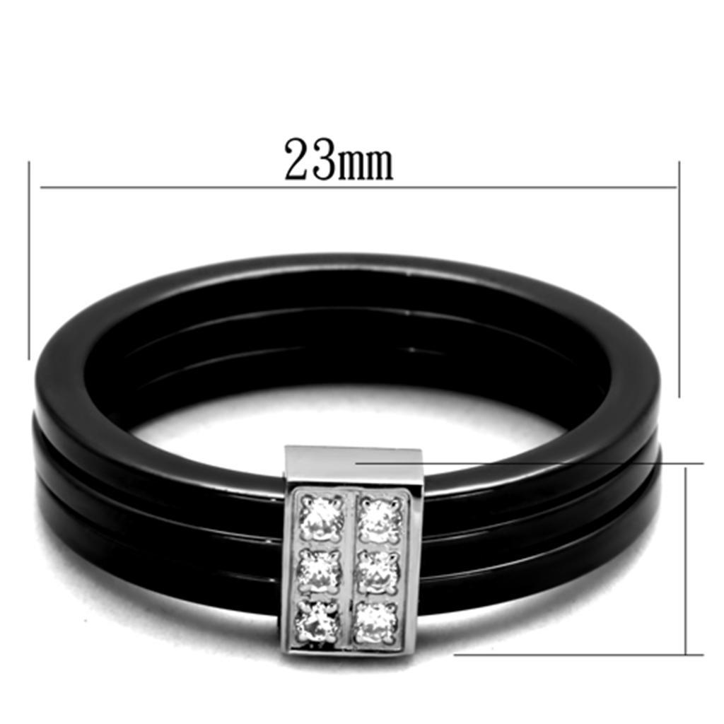 3W980 - High polished (no plating) Stainless Steel Ring with Ceramic  in Jet-1