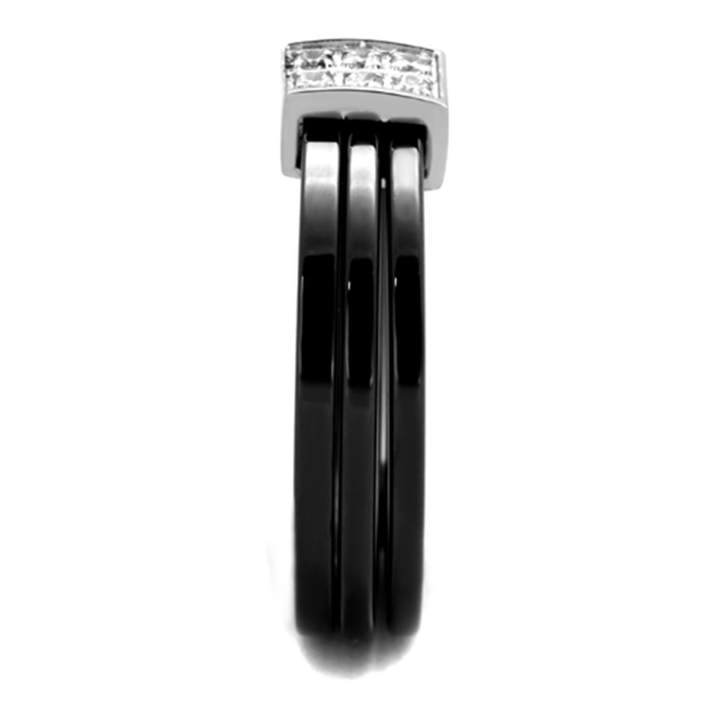 3W980 - High polished (no plating) Stainless Steel Ring with Ceramic  in Jet-3