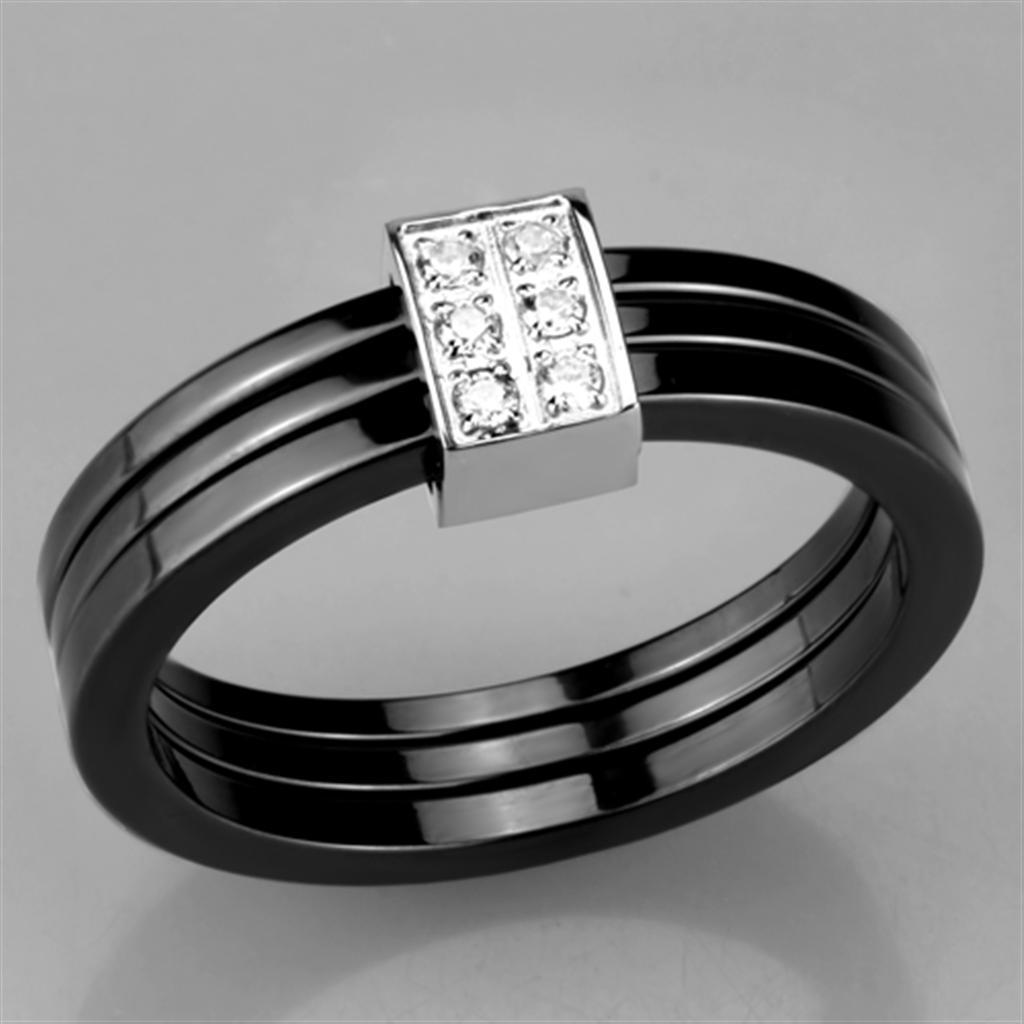 3W980 - High polished (no plating) Stainless Steel Ring with Ceramic  in Jet-4