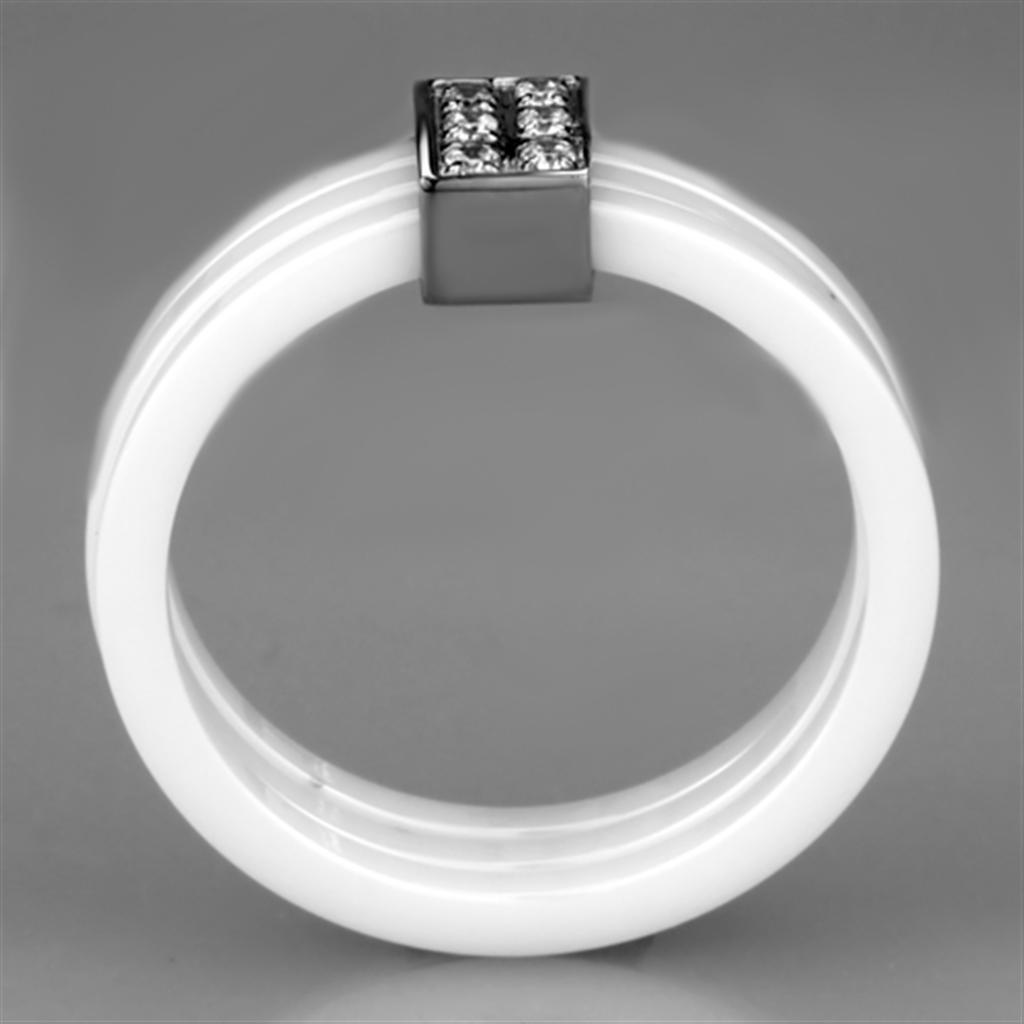 3W981 - High polished (no plating) Stainless Steel Ring with Ceramic  in White-2