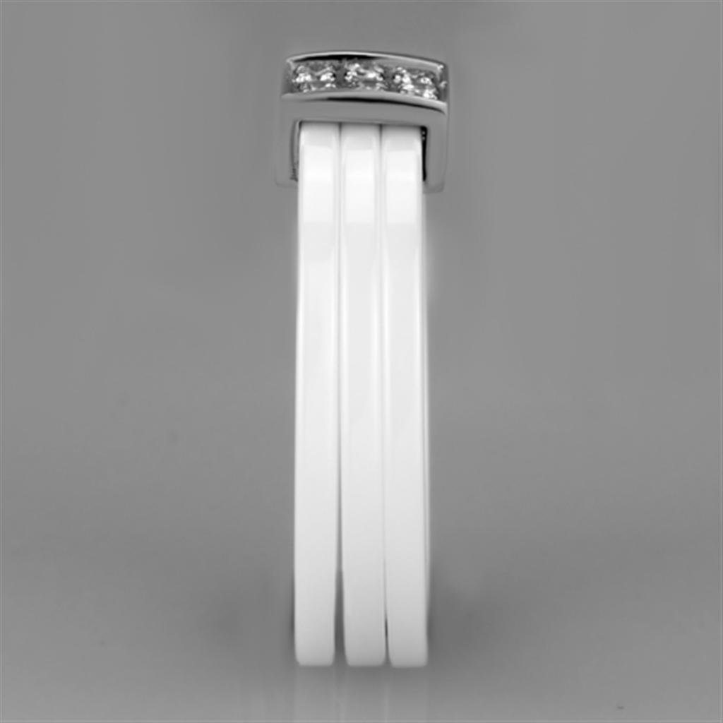 3W981 - High polished (no plating) Stainless Steel Ring with Ceramic  in White-3