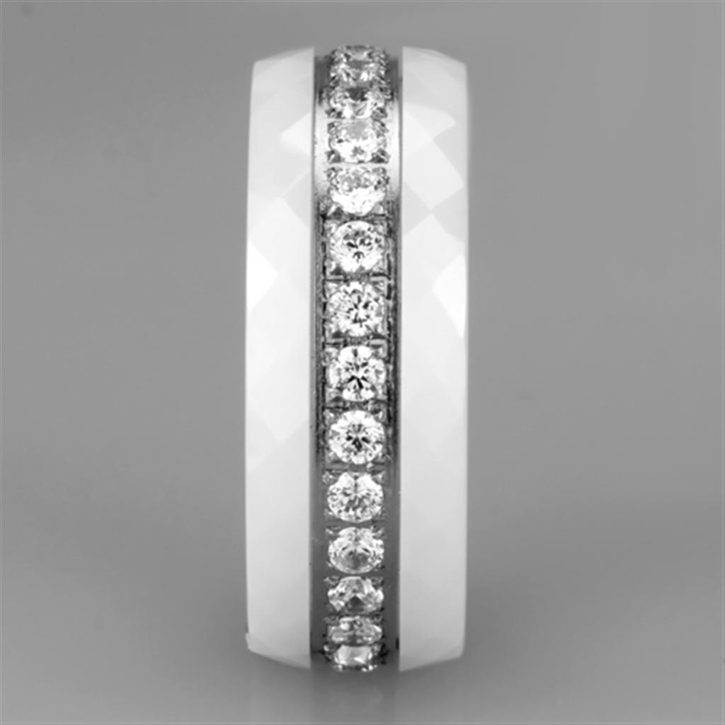3W983 - High polished (no plating) Stainless Steel Ring with Ceramic  in White-3