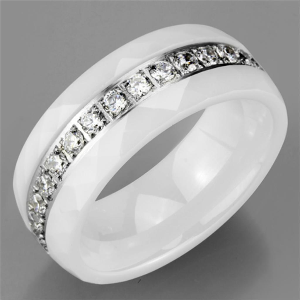 3W983 - High polished (no plating) Stainless Steel Ring with Ceramic  in White-4