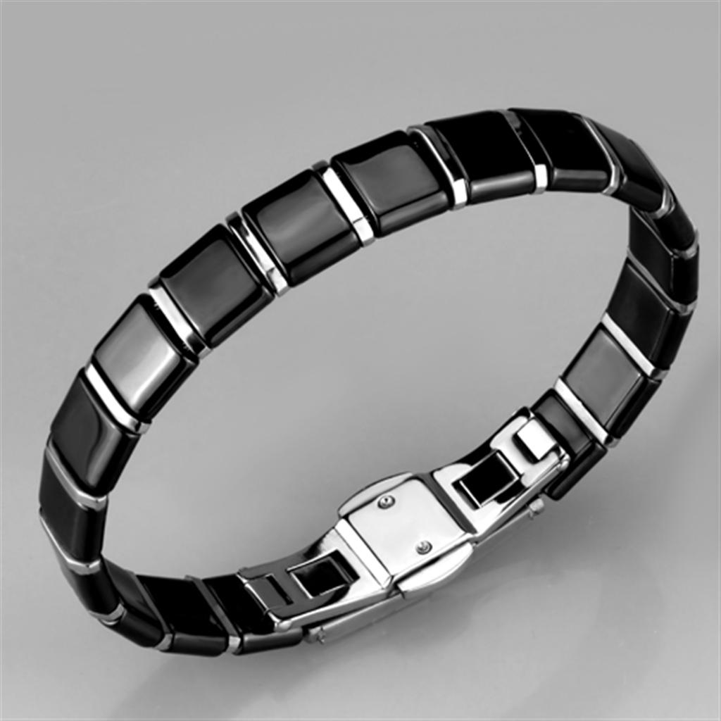3W984 - High polished (no plating) Stainless Steel Bracelet with Ceramic  in Jet-1