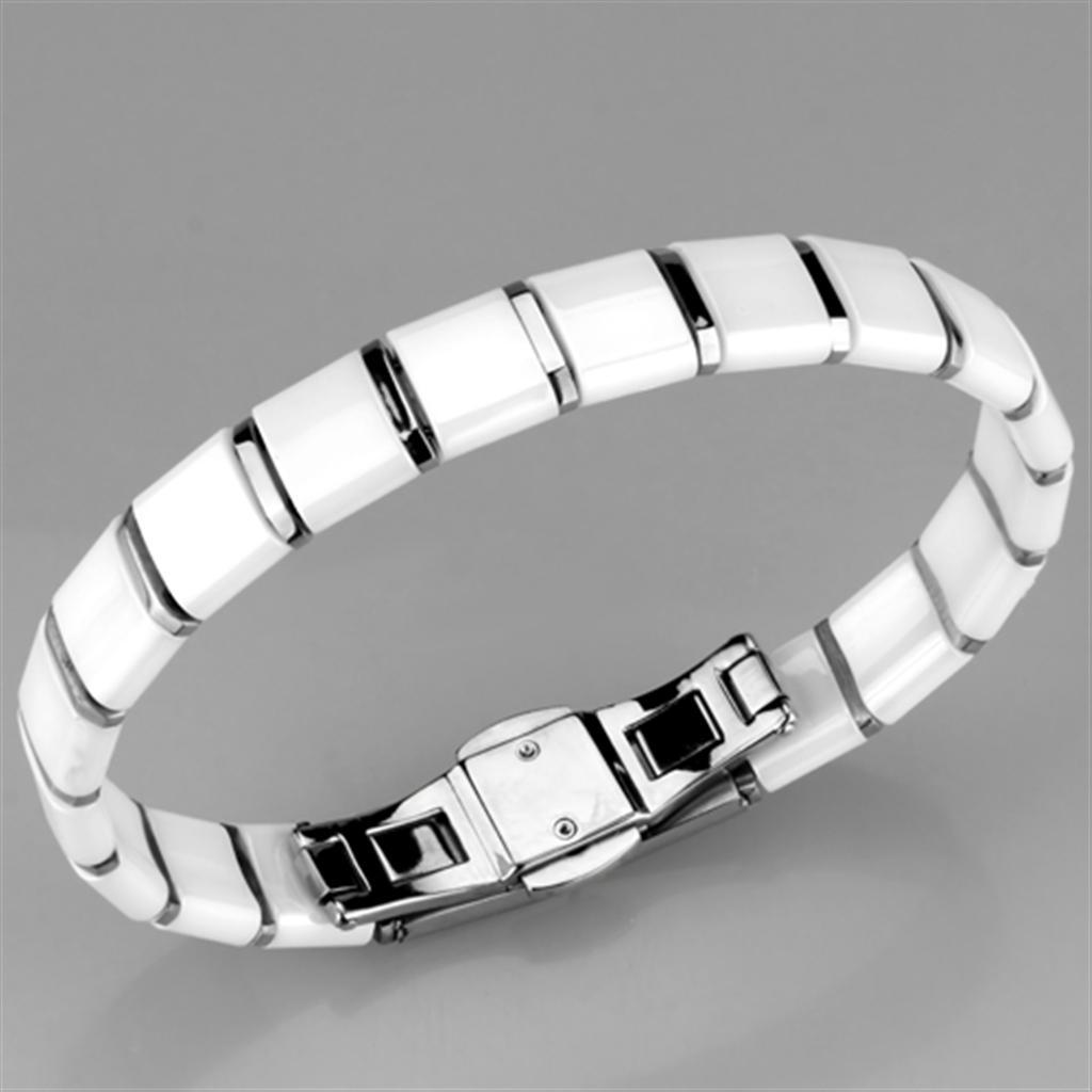 3W985 - High polished (no plating) Stainless Steel Bracelet with Ceramic  in White-1