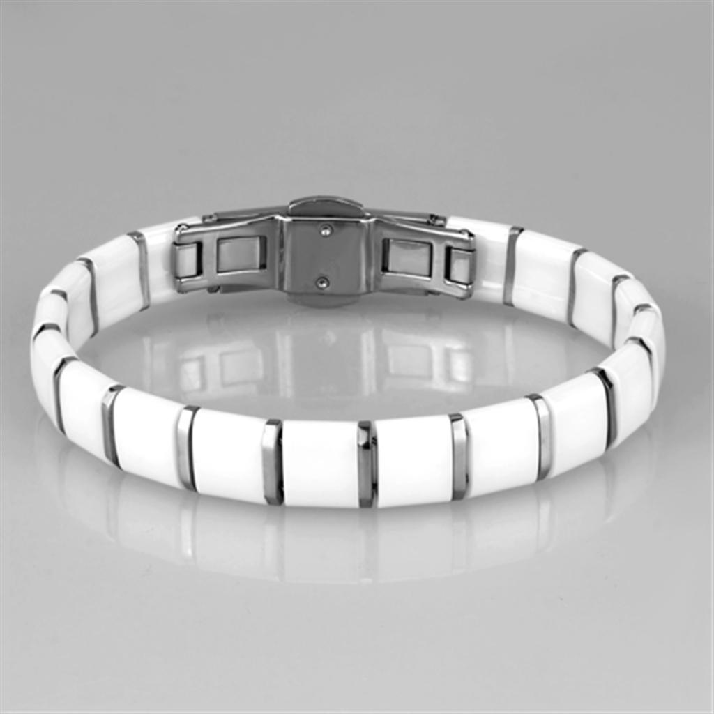 3W985 - High polished (no plating) Stainless Steel Bracelet with Ceramic  in White-2