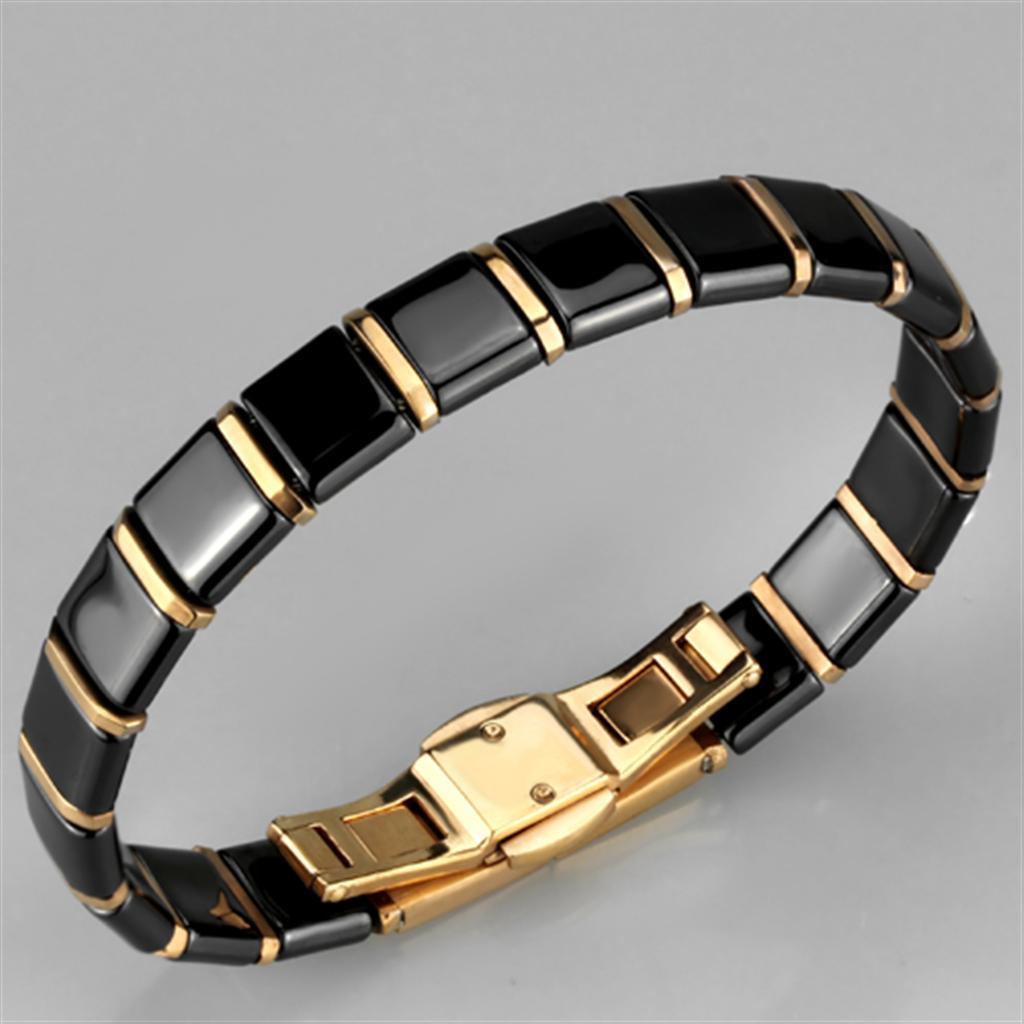 3W986 - IP Rose Gold(Ion Plating) Stainless Steel Bracelet with Ceramic  in Jet-1
