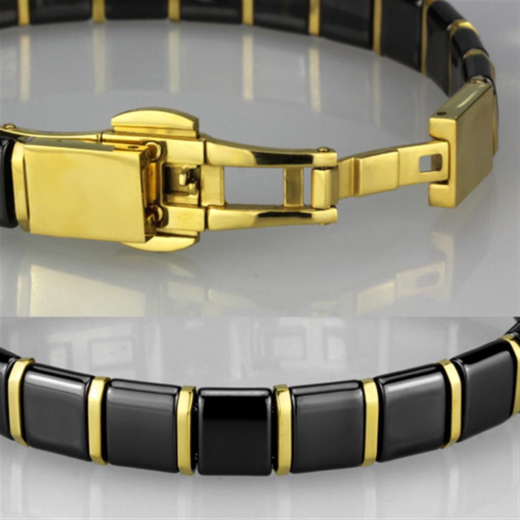 3W988 - IP Gold(Ion Plating) Stainless Steel Bracelet with Ceramic  in Jet-3