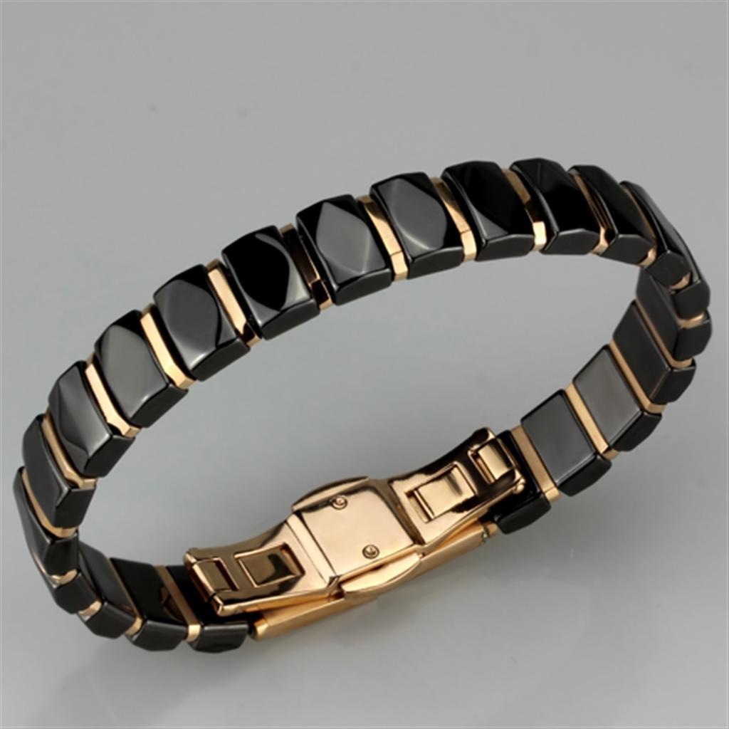3W992 - IP Rose Gold(Ion Plating) Stainless Steel Bracelet with Ceramic  in Jet-1