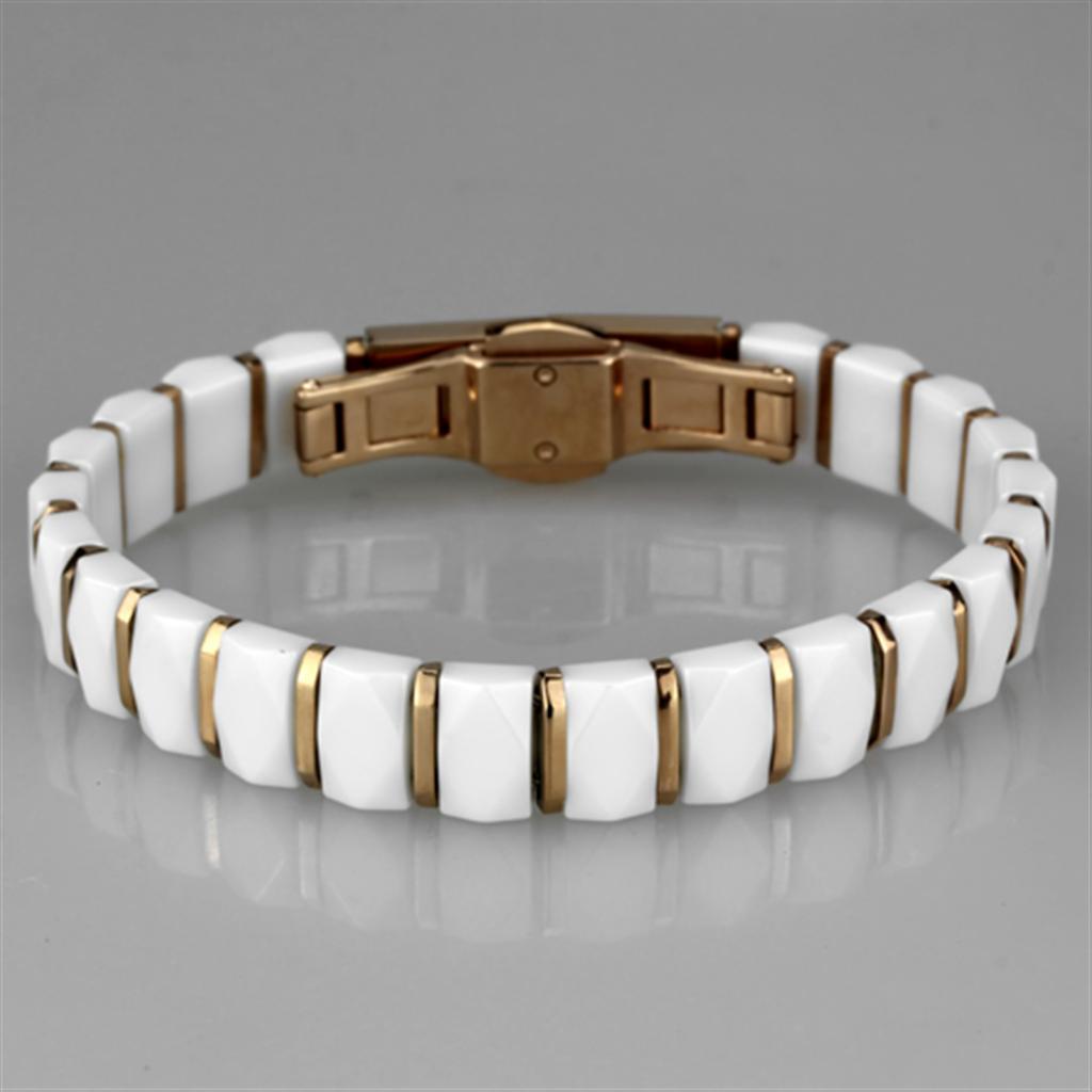 3W993 - IP Rose Gold(Ion Plating) Stainless Steel Bracelet with Ceramic  in White-2