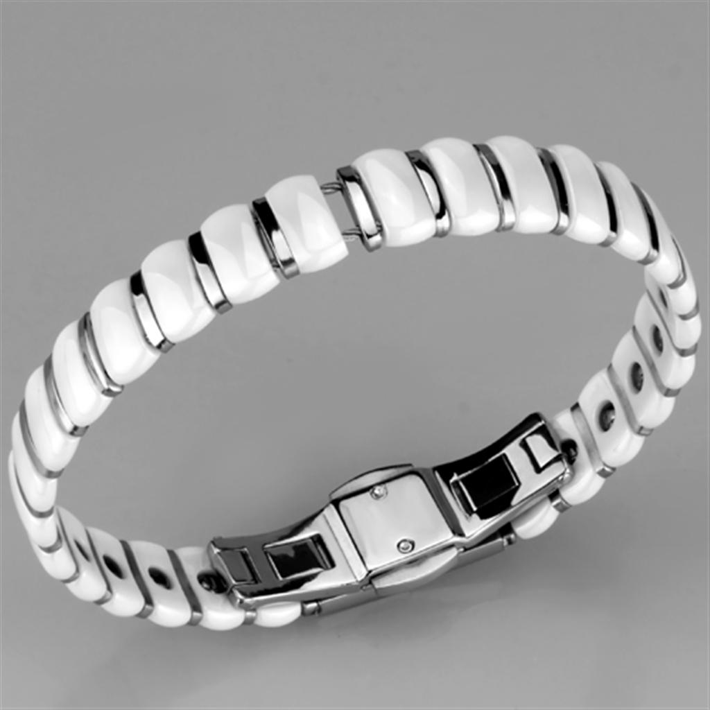 3W994 - High polished (no plating) Stainless Steel Bracelet with Ceramic  in White-1