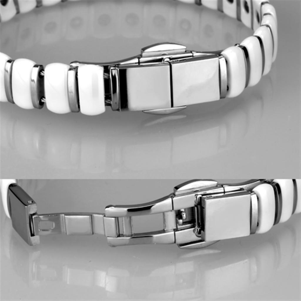 3W994 - High polished (no plating) Stainless Steel Bracelet with Ceramic  in White-3
