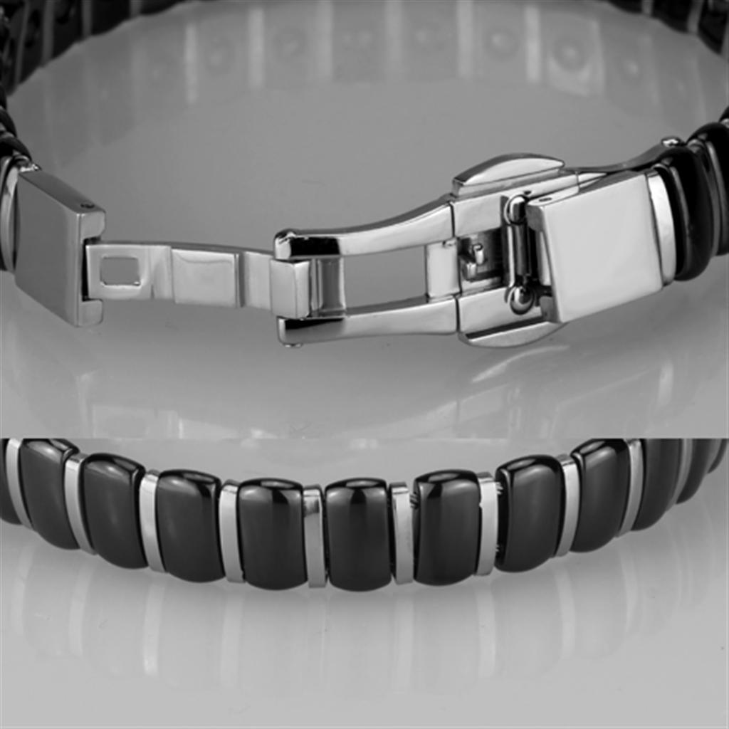 3W995 - High polished (no plating) Stainless Steel Bracelet with Ceramic  in Jet-3