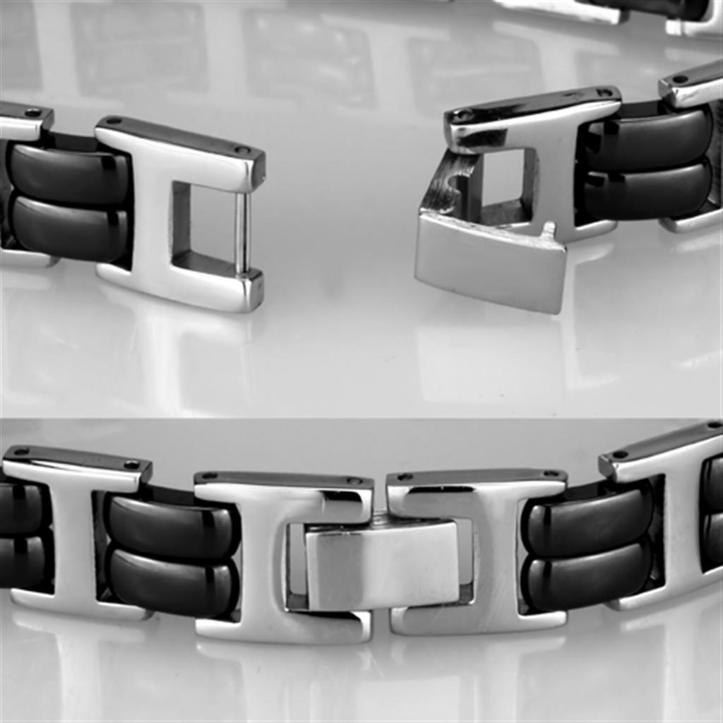 3W996 - High polished (no plating) Stainless Steel Bracelet with Ceramic  in Jet-2