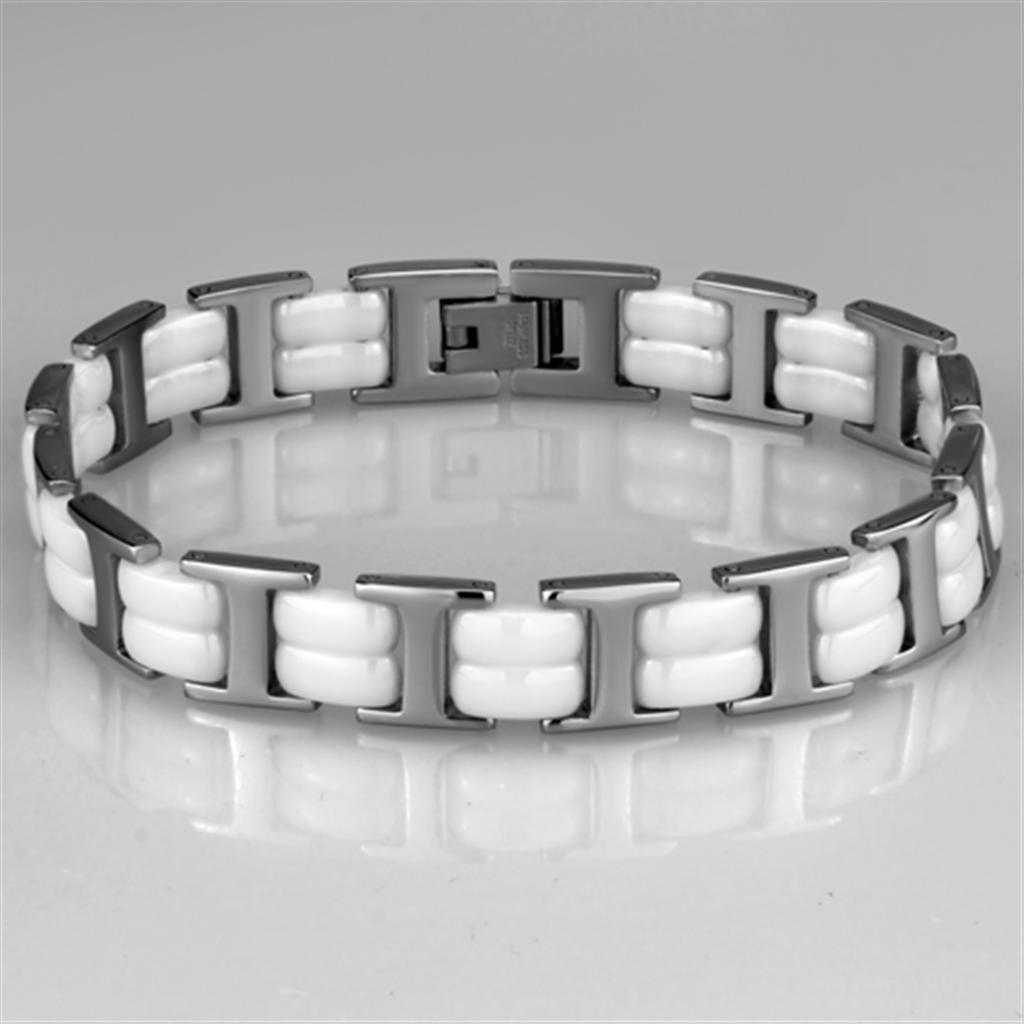 3W997 - High polished (no plating) Stainless Steel Bracelet with Ceramic  in White-1