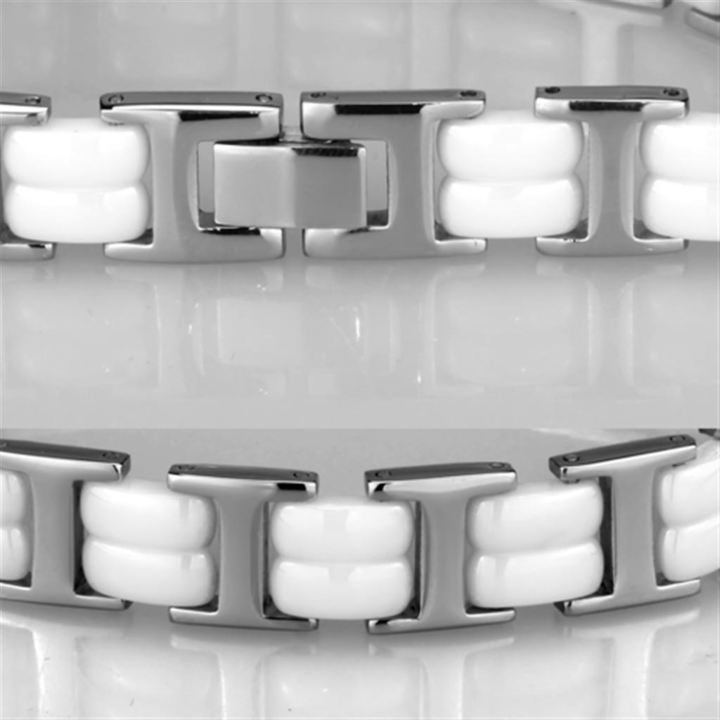 3W997 - High polished (no plating) Stainless Steel Bracelet with Ceramic  in White-2
