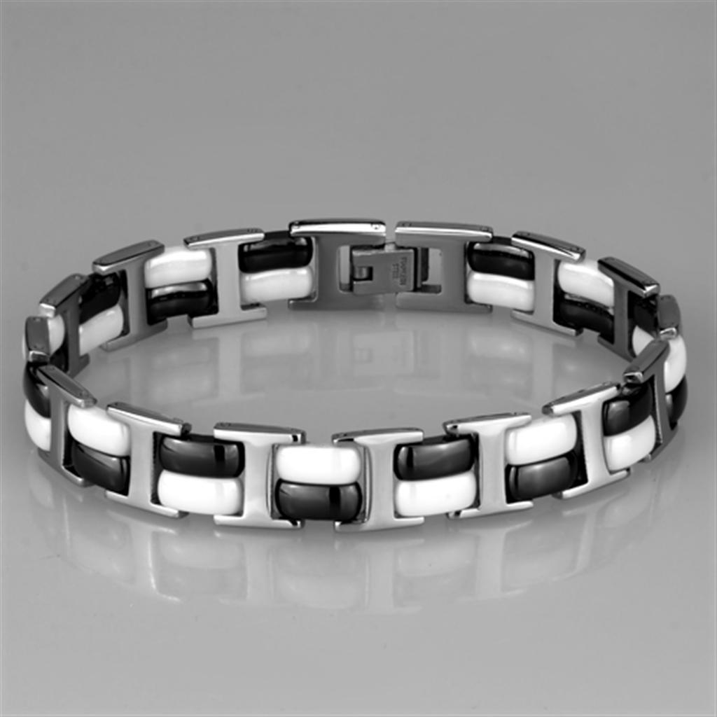 3W998 - High polished (no plating) Stainless Steel Bracelet with Ceramic  in Jet-1
