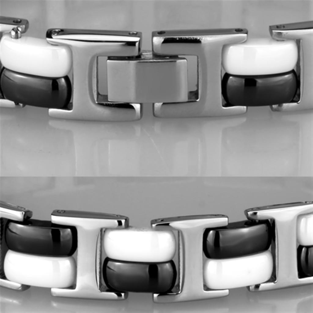 3W998 - High polished (no plating) Stainless Steel Bracelet with Ceramic  in Jet-2