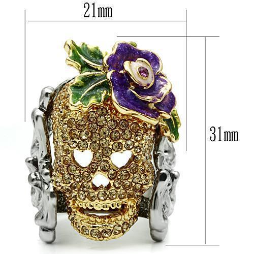 3W002 - Gold+Ruthenium White Metal Ring with Top Grade Crystal  in Citrine Yellow-1