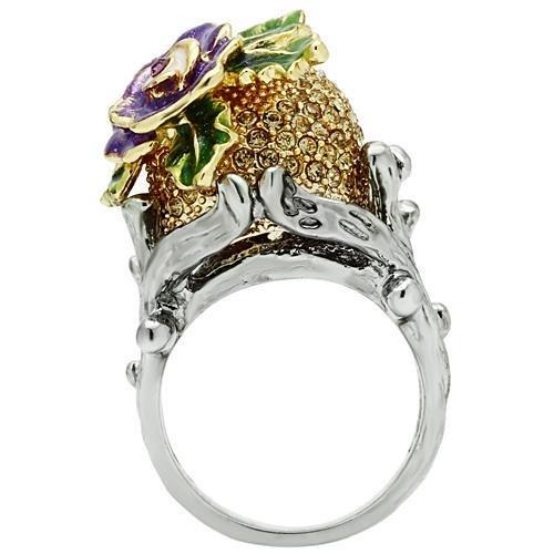 3W002 - Gold+Ruthenium White Metal Ring with Top Grade Crystal  in Citrine Yellow-3
