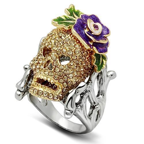 3W002 - Gold+Ruthenium White Metal Ring with Top Grade Crystal  in Citrine Yellow-0