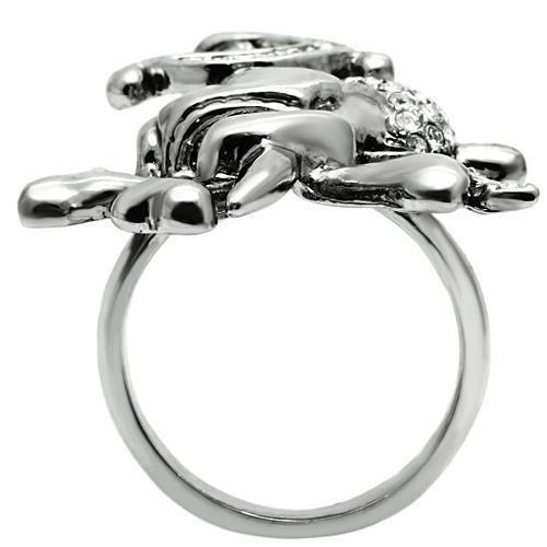 3W003 - Ruthenium White Metal Ring with Top Grade Crystal  in Clear-3