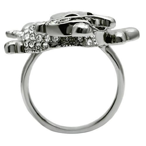 3W003 - Ruthenium White Metal Ring with Top Grade Crystal  in Clear-2