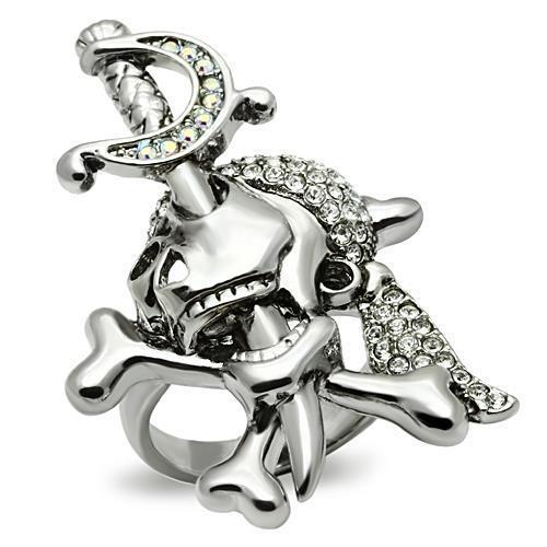 3W003 - Ruthenium White Metal Ring with Top Grade Crystal  in Clear-0