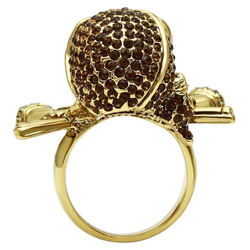 3W004 - Gold White Metal Ring with Top Grade Crystal  in Smoked Quartz-3
